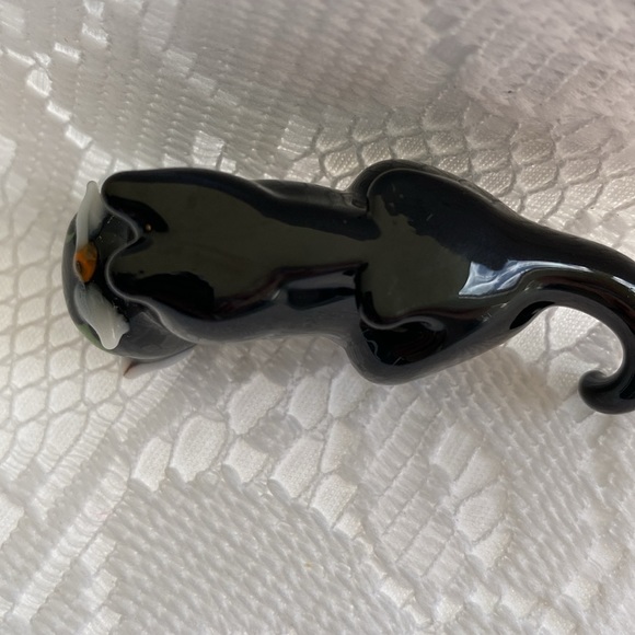 Vintage Black Cat with Green Eyes Lampwork Glass Figurine. Handmade. - Picture 6 of 7